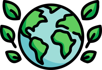 A vibrant illustration of planet earth adorned with lush green leaves symbolizing nature and environmental care perfect for ecological themes