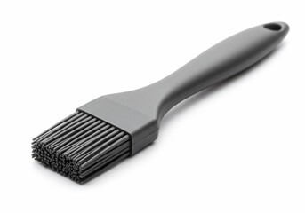 Gray Silicone Basting Brush with Handle and Bristles on White Background