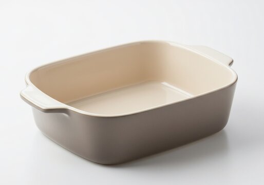 Rectangular baking dish with handles, neutral tones, on a white background