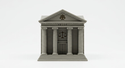 Obraz premium Miniature courthouse building model on white background for business and legal concepts