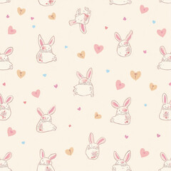 Fabric pattern background, rabbit, white rabbit, rabbit head, long-eared rabbit Generative AI 