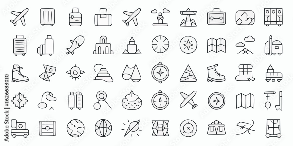 Poster A versatile collection of 50 modern line icons representing diverse concepts and elements for digital and print design projects