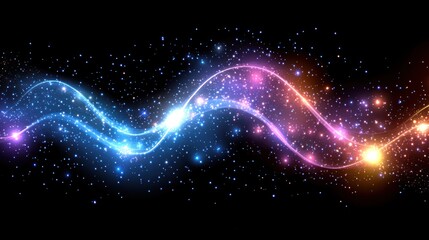 Colorful light waves dance through a starry backdrop, creating an otherworldly feel