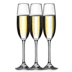 Three elegant champagne glasses filled with sparkling bubbles reflect a festive spirit