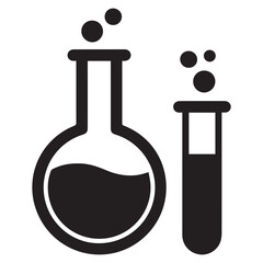 Science Beaker and Test Tube Icon – Black and White Chemistry Illustration