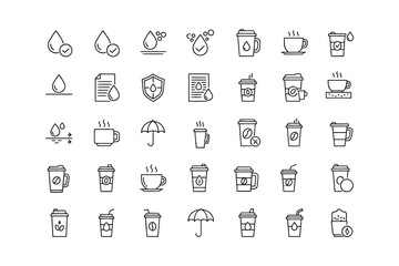 Fototapeta premium Collection of line art icons for coffee cups and water drops hot drink