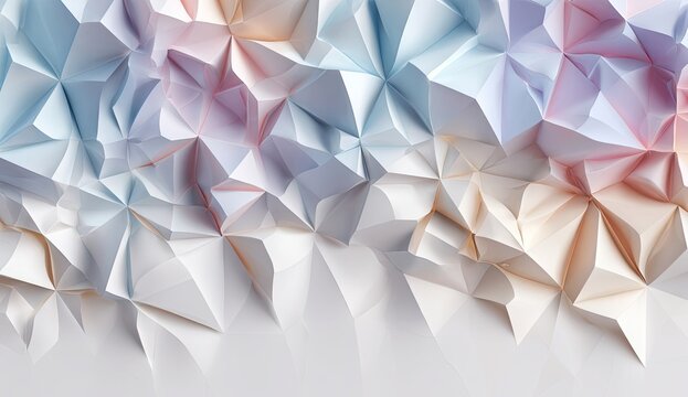 Abstract geometric pattern of folded paper.  Soft pastel colors, light and airy.  A textured, 3D-like effect of layered triangular forms