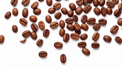 Naklejka premium Rich and Aromatic Coffee Beans Spread Across a Pure White Background Highlighting Natural Texture Depth