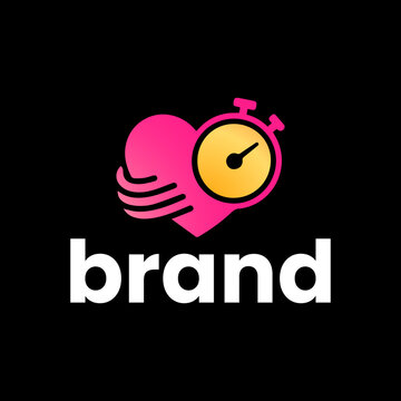 Love and Time Logo Heart with Stopwatch Icon for Romantic or Fitness Brand