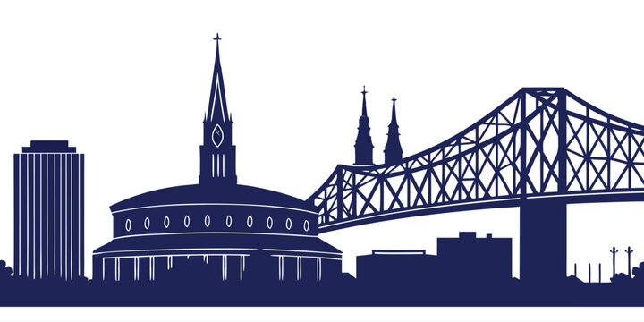 Vector New Orleans Silhouette: Superdome, French Quarter Rooftops & Bridge