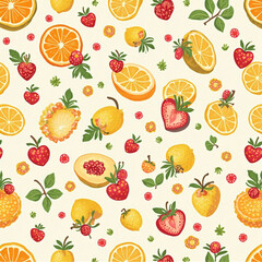 Fabric Pattern Background Orange Apple Fruit Orange Yellow Lemon Generative AI 