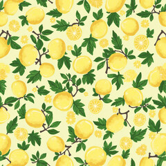 Obraz premium Fabric pattern, background, lemon, lime, sliced lime, yellow, fruit Generative AI 