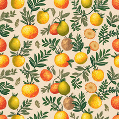 Fabric pattern, background, lemon, lime, sliced lime, yellow, fruit orange Generative AI