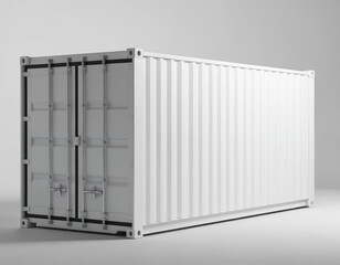 Obraz na płótnie Canvas Minimalistic white shipping container with clean studio background. This durable metal box used for cargo transport, global logistics, freight, storage, and international trade.