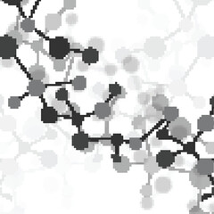 "Abstract gray vector background featuring a dynamic molecular structure. Digital science design with connected nodes, perfect for medical, biology, and high-tech work."