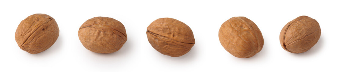 Discovering the beauty of five perfectly arranged nuts on a clean white surface for an elegant presentation during a cozy gathering