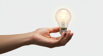 Hand holding a glowing lightbulb innovation and creative concept