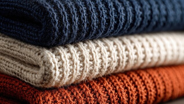 Stacked knit sweaters in various shades