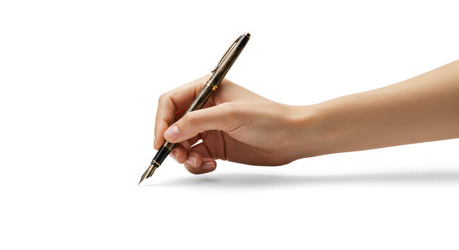 Hand writing with pen on white background for communication concept