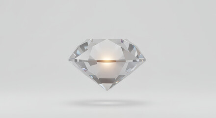 Isolated diamond gemstone with faceted surfaces on white background