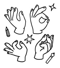 Hand Pinching Gesture bold line cartoon Illustration