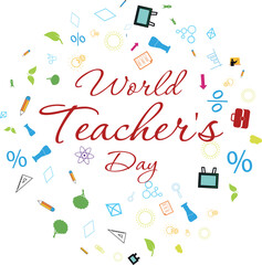 World teachers day celebration with colorful school supplies and icons