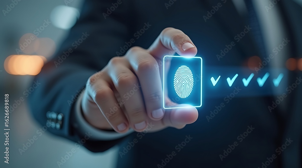 Poster person pressing a checklist button on a transparent touchscreen