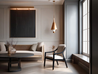 Aesthetic beautiful elegant  modern luxury interior design. Clear mock up empty wall for decoration in the apartment, painting frame. Copy space in the room.