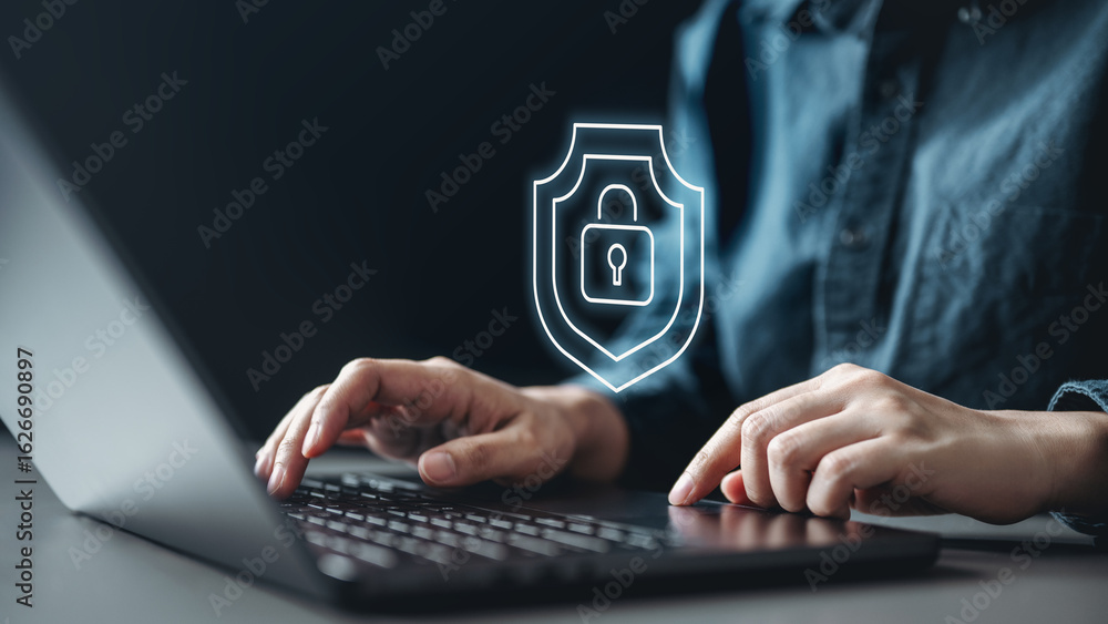 Poster cybersecurity crime firewall. cyber security threat privacy protection. password key identity intern