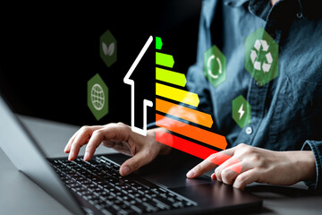 Energy efficiency rating eco environmental. Ecology protection. Reduce reuse recycle. Clean energy...