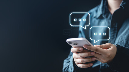 Communication chat message contact. Social network messaging. Text message bubble. Online chat text box. Internet social media addiction.