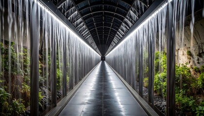 Fototapeta premium Walking Through Waterfalls Pathway with Lush Greenery