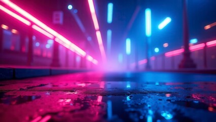 Obraz premium Neon Street Reflections at Night