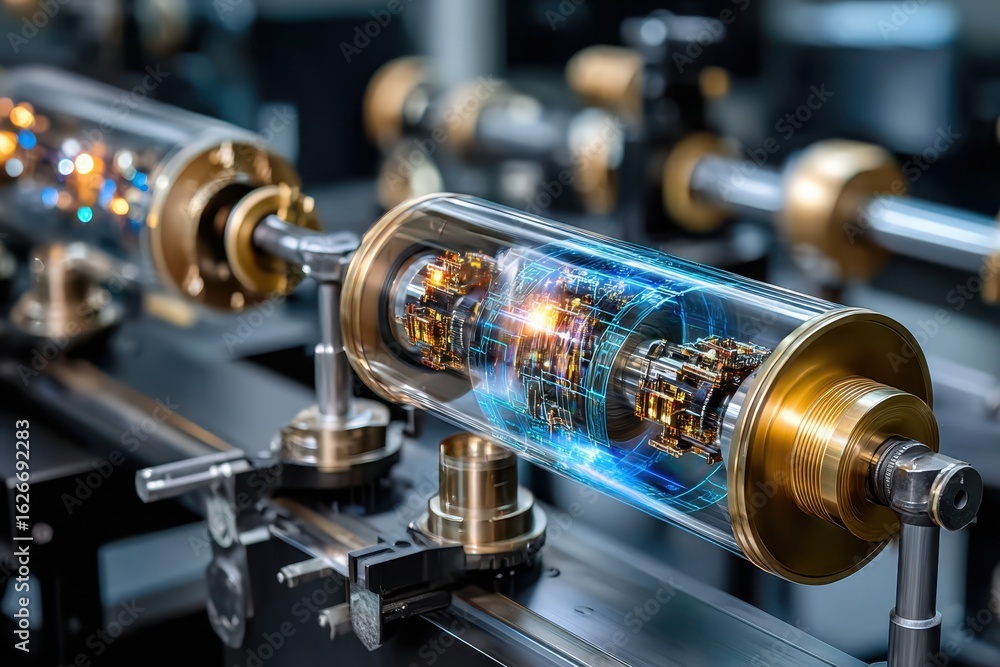 Poster advanced technology in action showcasing a futuristic energy system in a modern lab