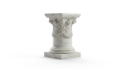 Elegant classical column with ornate carvings isolated on white background