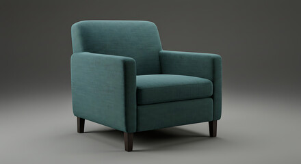 Blue single sofa chair centered in a minimalist studio setting