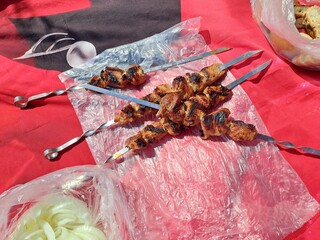 shish kebab on skewers