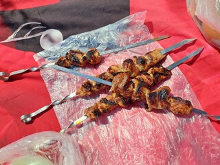 shish kebab on skewers