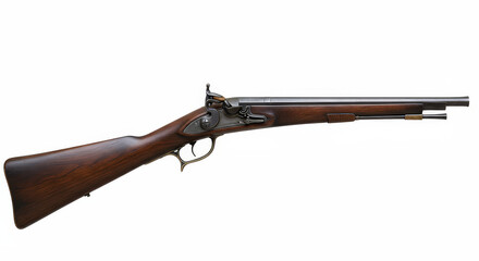 Detailed antique firearm rifle isolated on white background