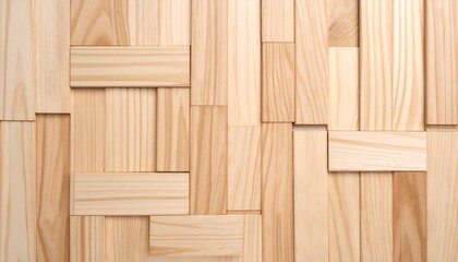 Fototapeta premium Light beige wooden paneling with interlocking rectangular pieces