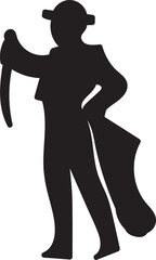 Silhouette of a Matador Holding a Cape and Sword in a Bullfighting Stance