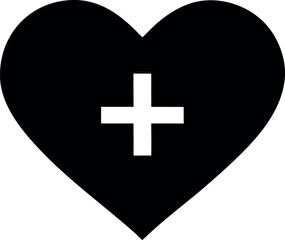 Obraz premium Black heart with plus sign medical health care love silhouette vector illustration