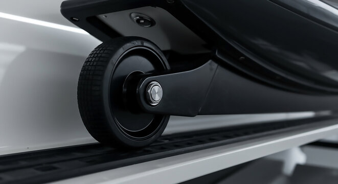 Close-up of a Sleek Black Wheel on a Yacht Tender for Port Accessibility