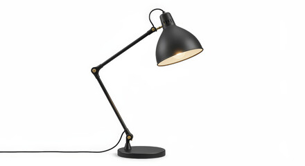 Black desk lamp isolated on white background for product photography