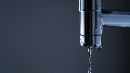 Chrome faucet dripping clear water drops