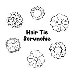 Hairband Hair Accessories Hair Tie Scrunchie Black and White Line art Hand Drawn Sketch Style Bundle Set