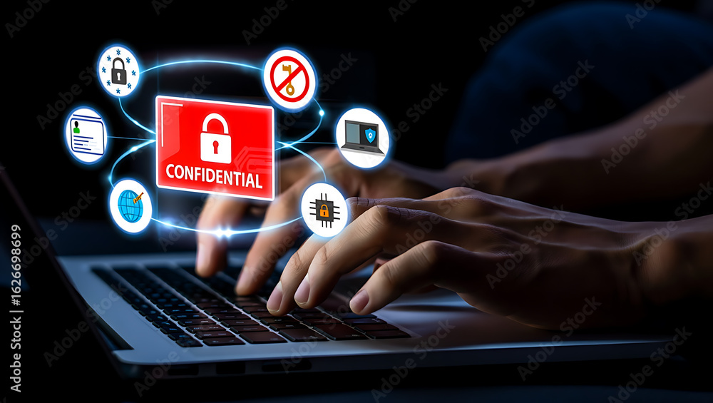 Poster digital security network with confidential information data protection