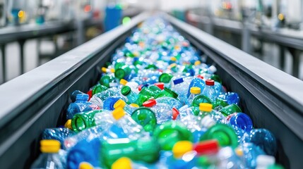 Naklejka premium Plastic Bottle Recycling Process in a Modern Waste Management Facility
