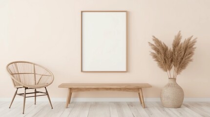 Bright Scandinavian living room design, frame mockup in minimal interior background, 3d render 
