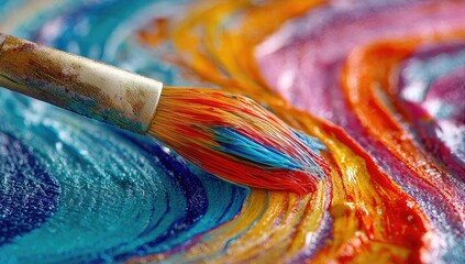 Fototapeta premium Vibrant paint swirls and a brushstroke